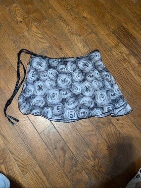 Bershka Black & White Rose-Print Tie-Waist Mini Skirt